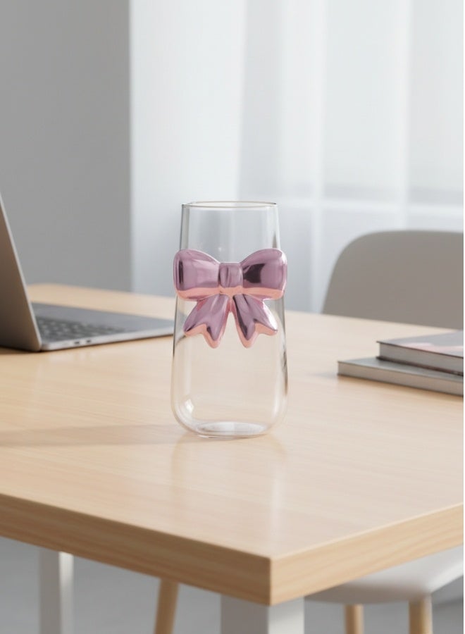 هابي هوم كوب زجاجي شفاف 550 مل مزين بفيونكة وردية أنيقة – كأس عصري فاخر وجمالي لشرب العصائر، النسكافيه، والايس كوفي – تصميم فاخر للاستخدام اليومي والمناسبات الخاصة – مثالي للهدايا والتقديم العصري على طاولة المطبخ والسفرة - Image 4